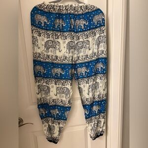 Blue and White Elephant Print Pants